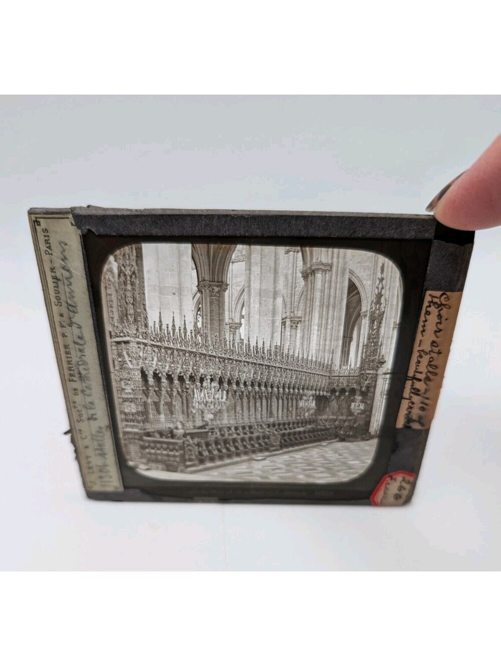 Antique c1870 French Glass Magic Lantern Slide Amiens Cathedral J Levy Paris